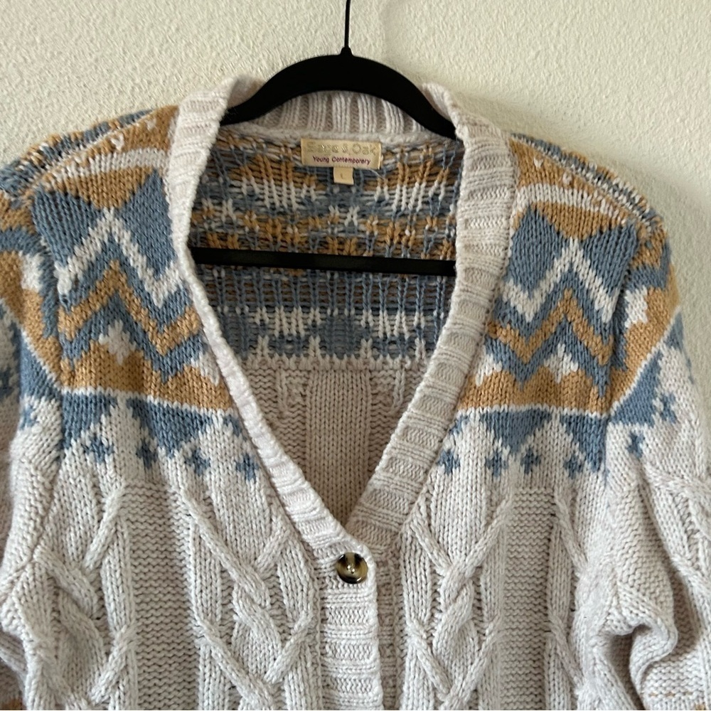 Sage & Oak Women’s Knit Cardigan Large Cream Beige Southwestern Preppy Western - Picture 4 of 11